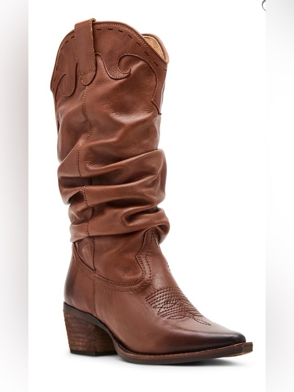 STEVE MADDEN Brown Leather Slouchy Western Heeled Boot.